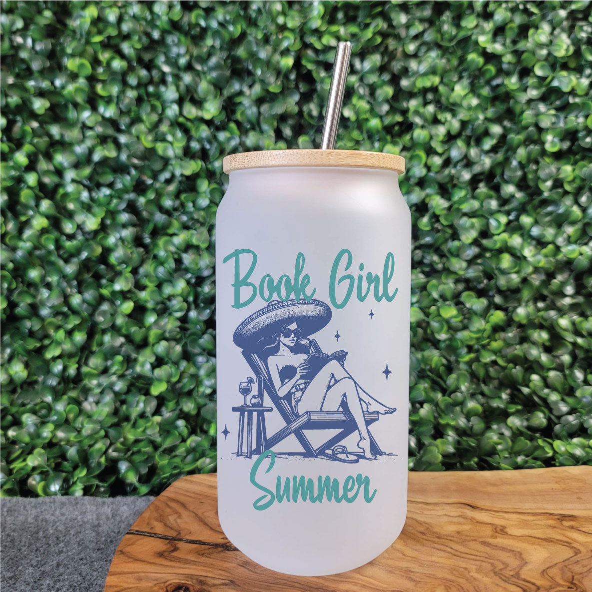 Book Girl Summer Beer Can Glass