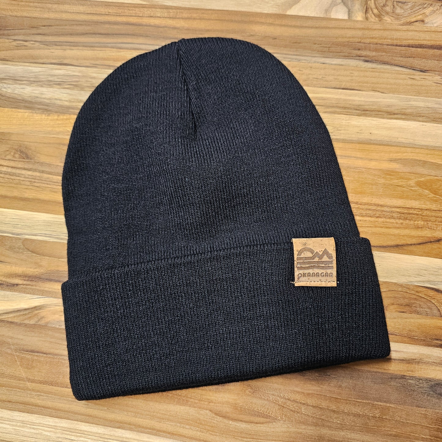 Okanagan Retro Fold Over Cork Patch Toque - Black