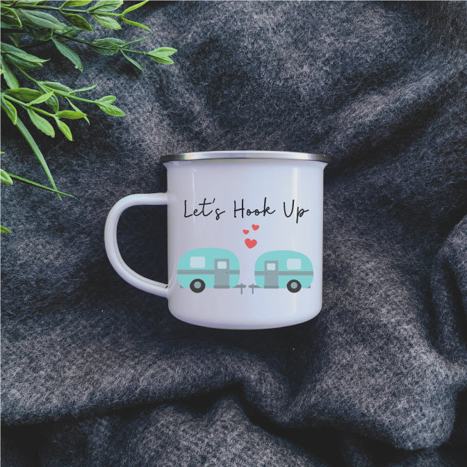 Camping Mug - Enamel Mug - Tin Mug Let’s Hook Up Camp Mug 